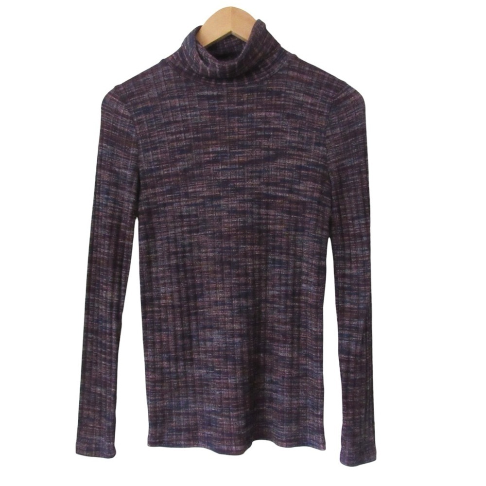 Madewell Space Dyed Ribbed Turtleneck Top Small Purple Fitted Long Sleeve Preppy